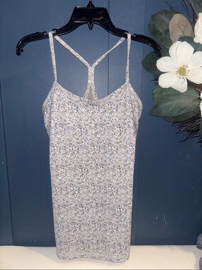 Lululemon Power Y Tank with Floral Pattern Gray Beige & White